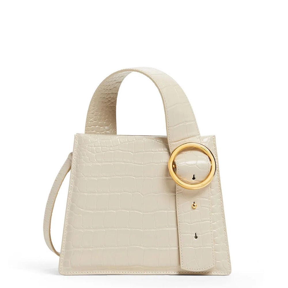 Parisa Wang Croc-Embossed Leather Handbag in Cream/White